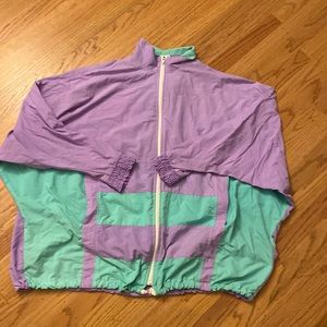 VINTAGE 90S ZIP UP WINDBREAKER IN lavender and blue green Unisex Design One Size